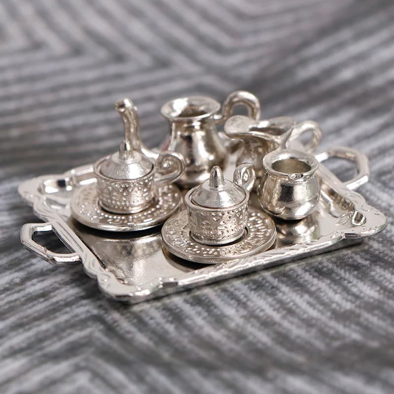 Dollhouse Miniature ToySilver Metal Decoration Vase Pot Accessories Decorative Doll House Miniatures Accessories