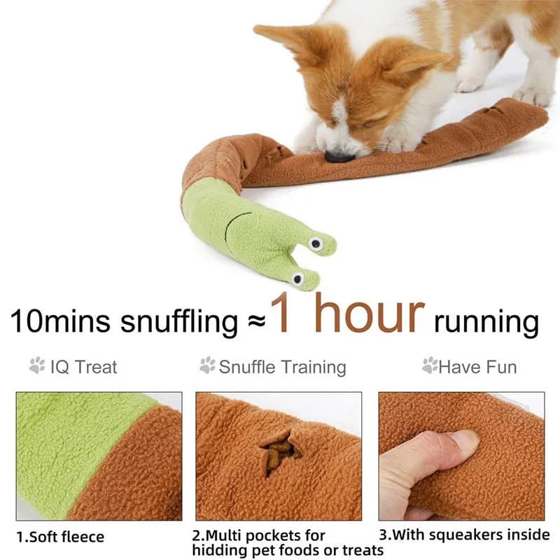 Giocattolo di Peluche a Forma di Lumaca per Cani, Gioco Interattivo per Nascondere Snack, Giocattolo da Masticare per la Dentizione e l'Arricchimento Mentale