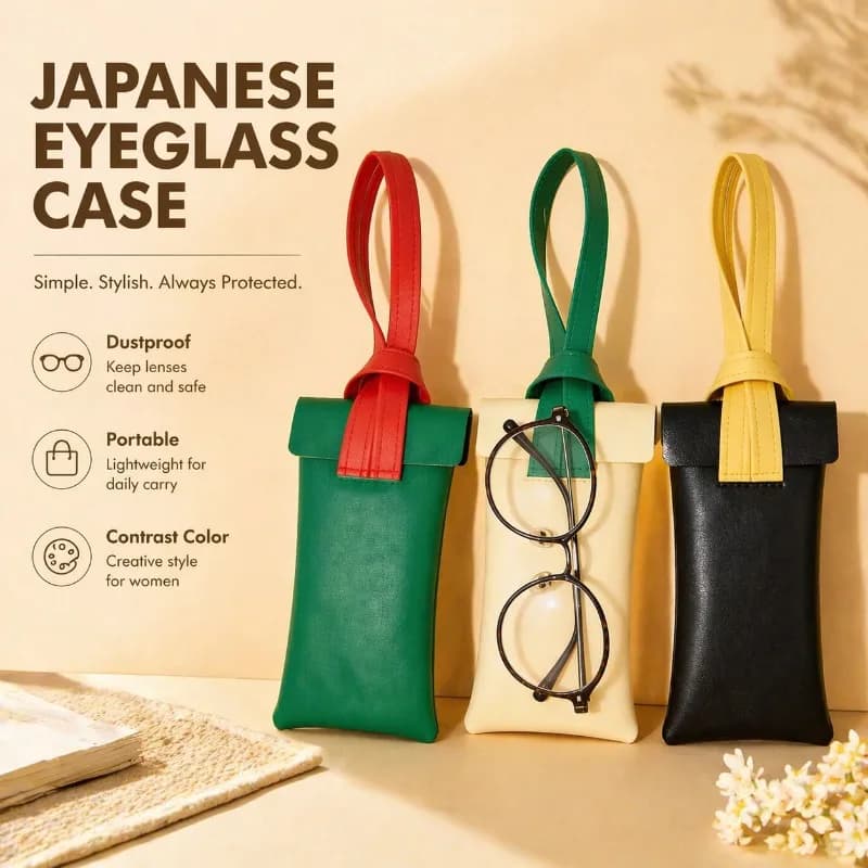 Japanese Style Contrast Color Glasses Case Portable PU Leather Sunglasses Bag Dust-proof Eyeglasses Pouch with Hanging Lanyard