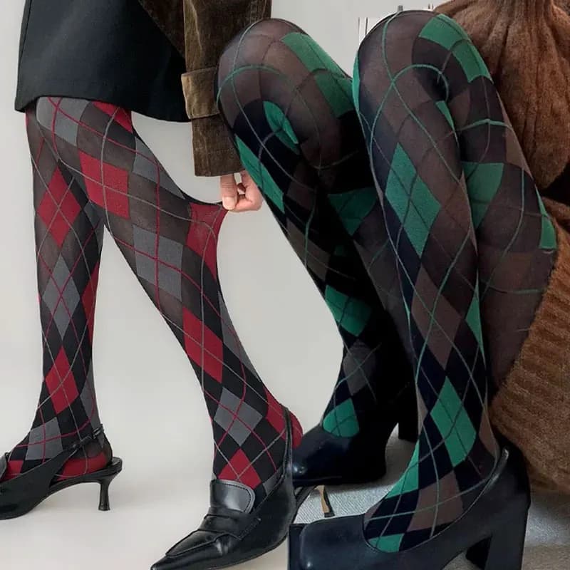 Retro Plaid Tights Pantyhose Lingerie JK Japanese Style Pantyhose Legging Soft Sexy Thigh High Stockings Women