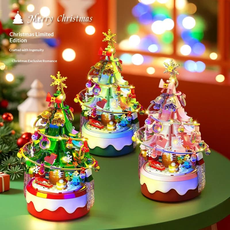 Assemblaggio educativo per bambini di Natale Carillon rotante Albero di Natale Giocattolo da costruzione compatibile con il regalo di compleanno dei ragazzi Lego