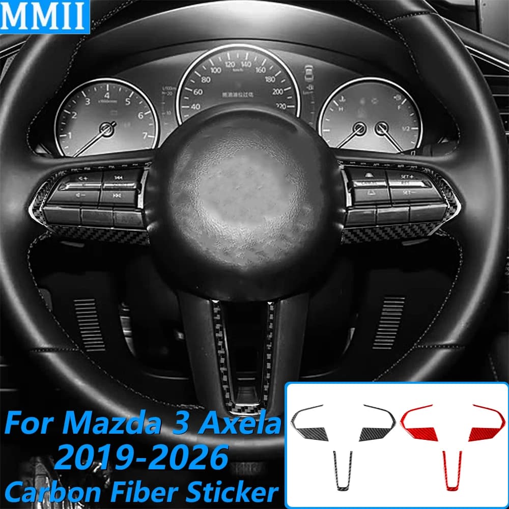 Per Mazda 3 Axela 2019-2026: Set Decorativo Adesivo per Pannello Inferiore Pulsanti Volante in Fibra di Carbonio - Accessori Auto Interni