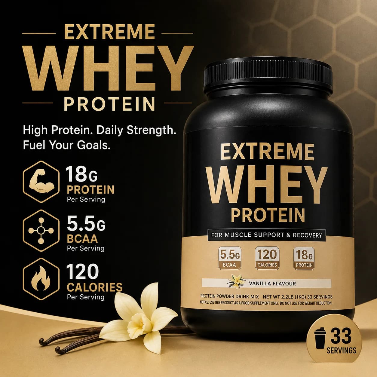 Proteine del Siero di Latte in Polvere per la Crescita Muscolare, Prodotto per la Salute e l'Esercizio Fisico, Adatto per il Recupero Post-Allenamento in Palestra, Gusto Vaniglia
