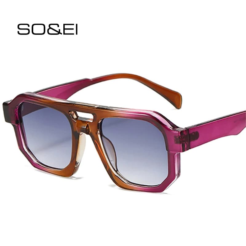SO & EI New Double Bridges Square Women Gradient occhiali da sole Fashion Clear Lens Frame Men Retro Punk Sun Glasses Shades UV400