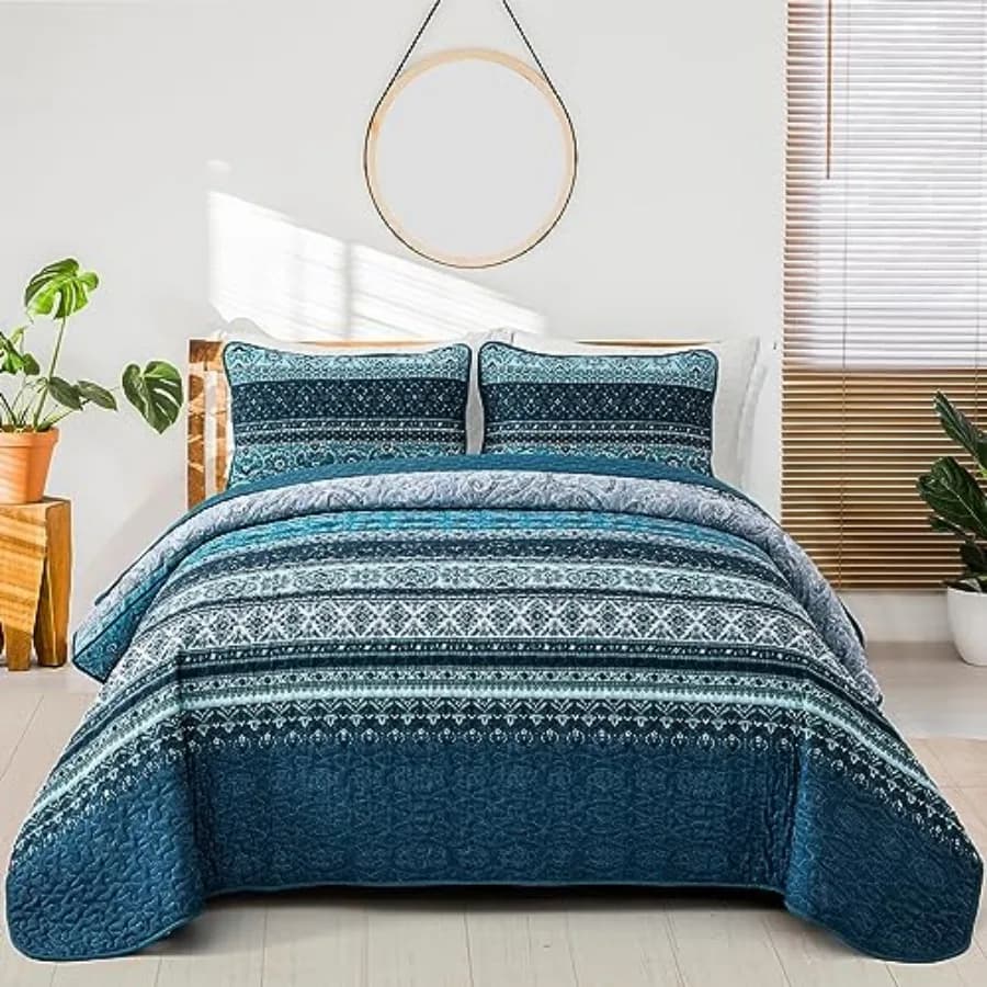 Set Copriletto Boho, Set Biancheria da Letto Bohemien, Copriletto Leggero in Microfibra per Tutte le Stagioni 103"x90" 3 Pezzi