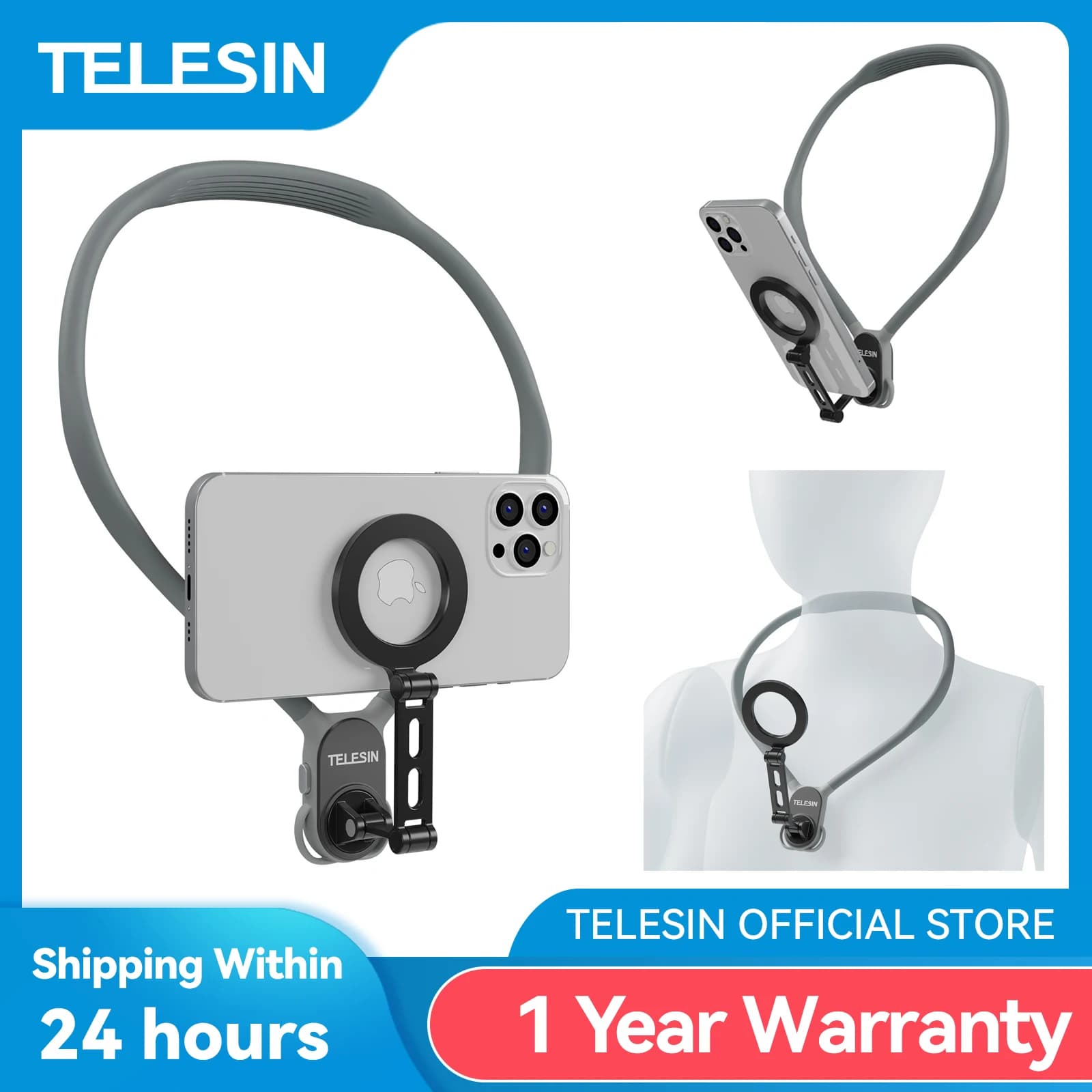 TELESIN Max Magnetic fast release silicone neck support for Iphone 15 14 13 12 11 10 SAMSUNG HUAWEI XIAOMI Phone accessories