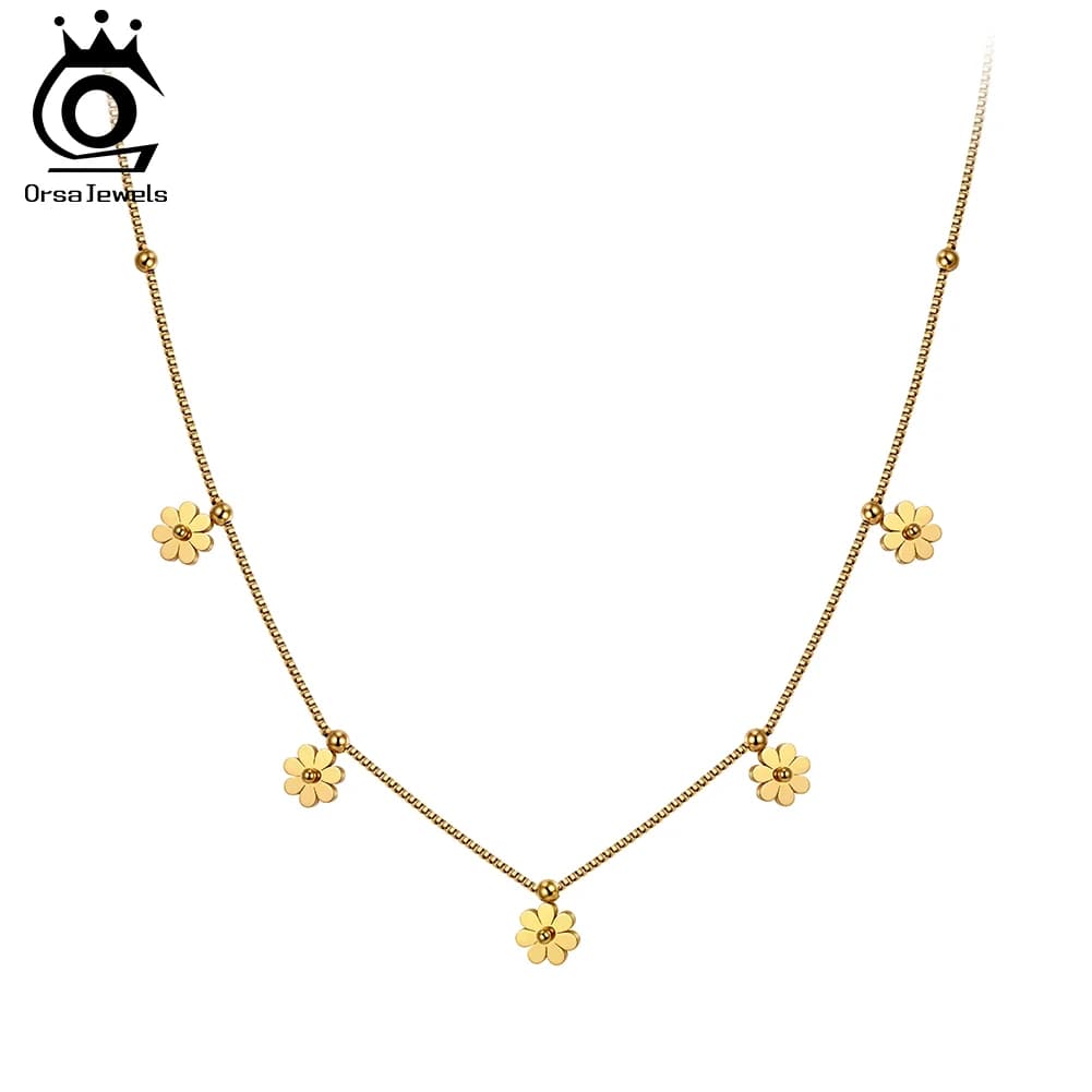 ORSA JEWELS Stainless Steel Flower Chain Necklace Exquisite Daily Chic Collar for Women Waterproof Jewelry Wedding Party STKN28