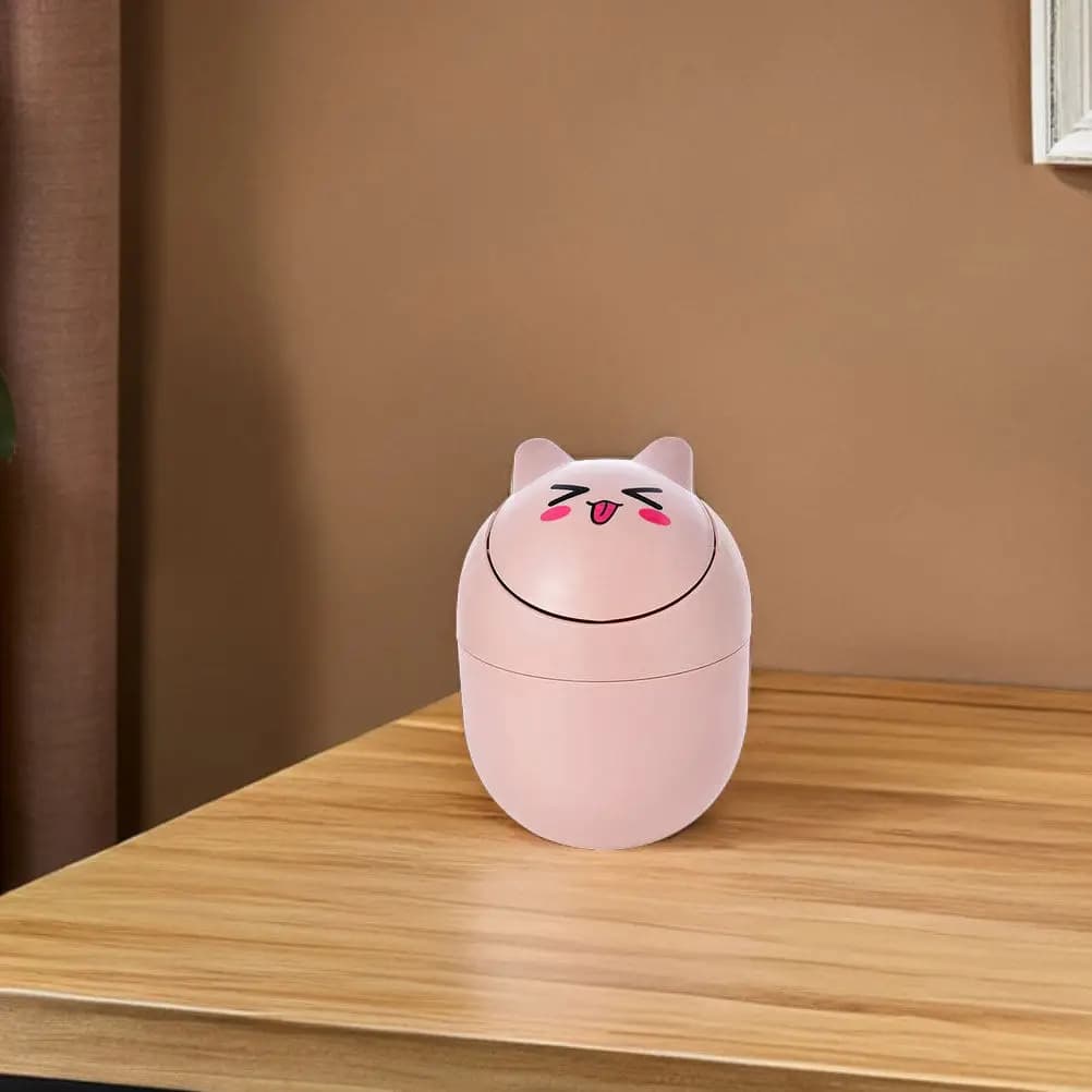 2Pcs Mini Desktop Trash Can Cute Cartoon Design Compact Lightweight Plastic Garbage Bucket for Table Countertop Desk Bedroom