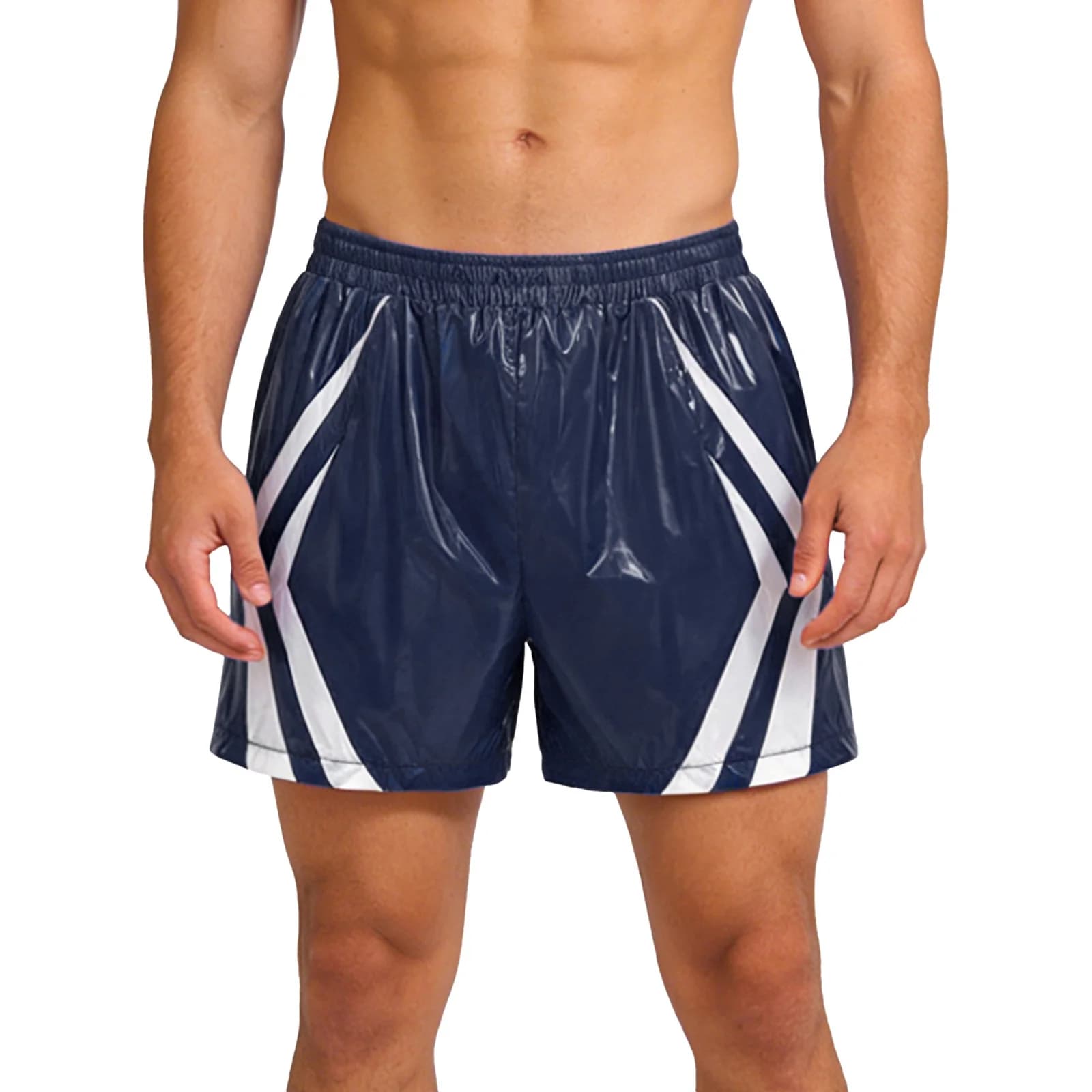 Men's waterproof shiny swimsuit, athletic sports shorts with elastic waist and pockets, ideal for running, cycling and beach