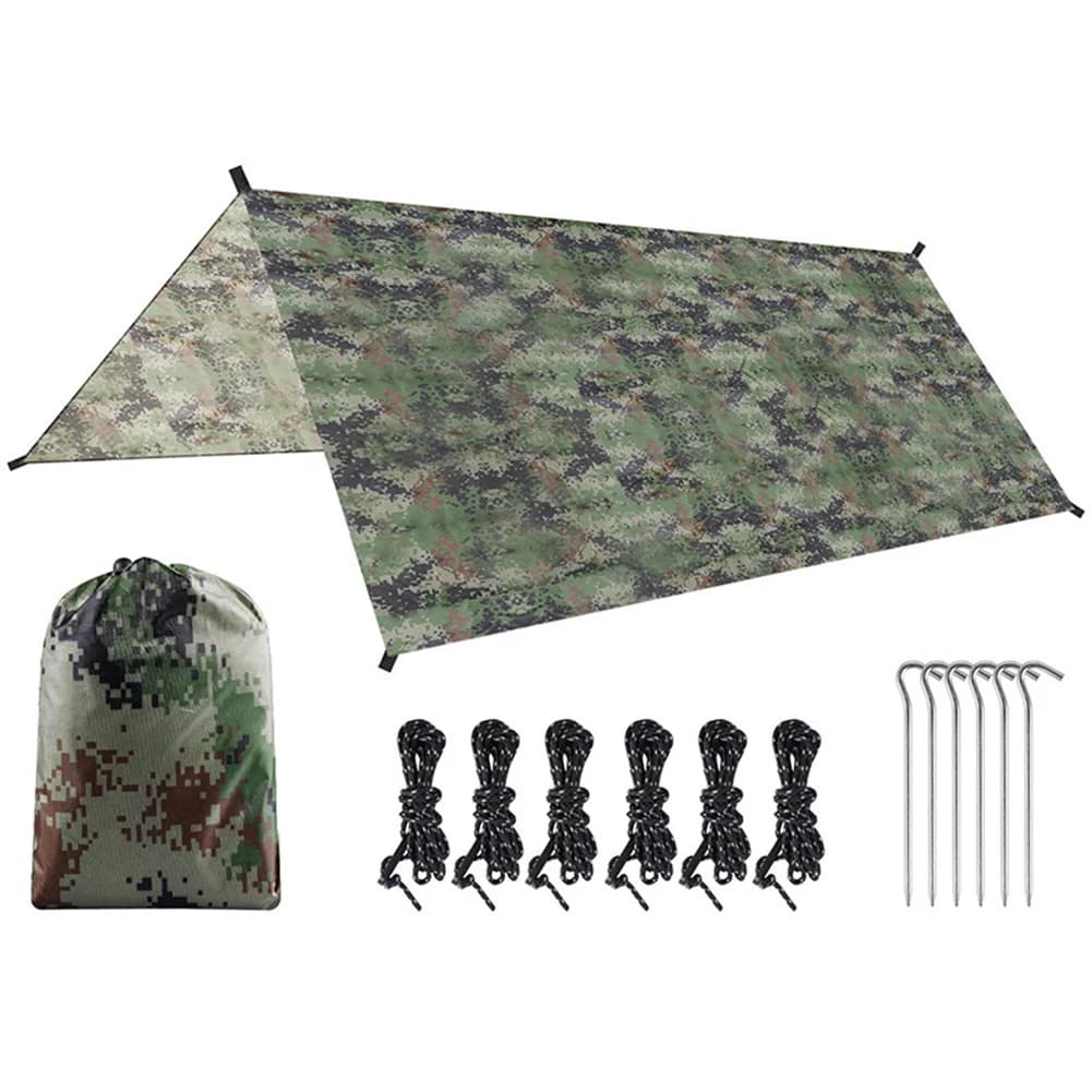 Tenda da Campeggio Mimetica Portatile in Poliestere 210T, Telo Parasole Pieghevole Ultra-leggero per Picnic e Escursioni