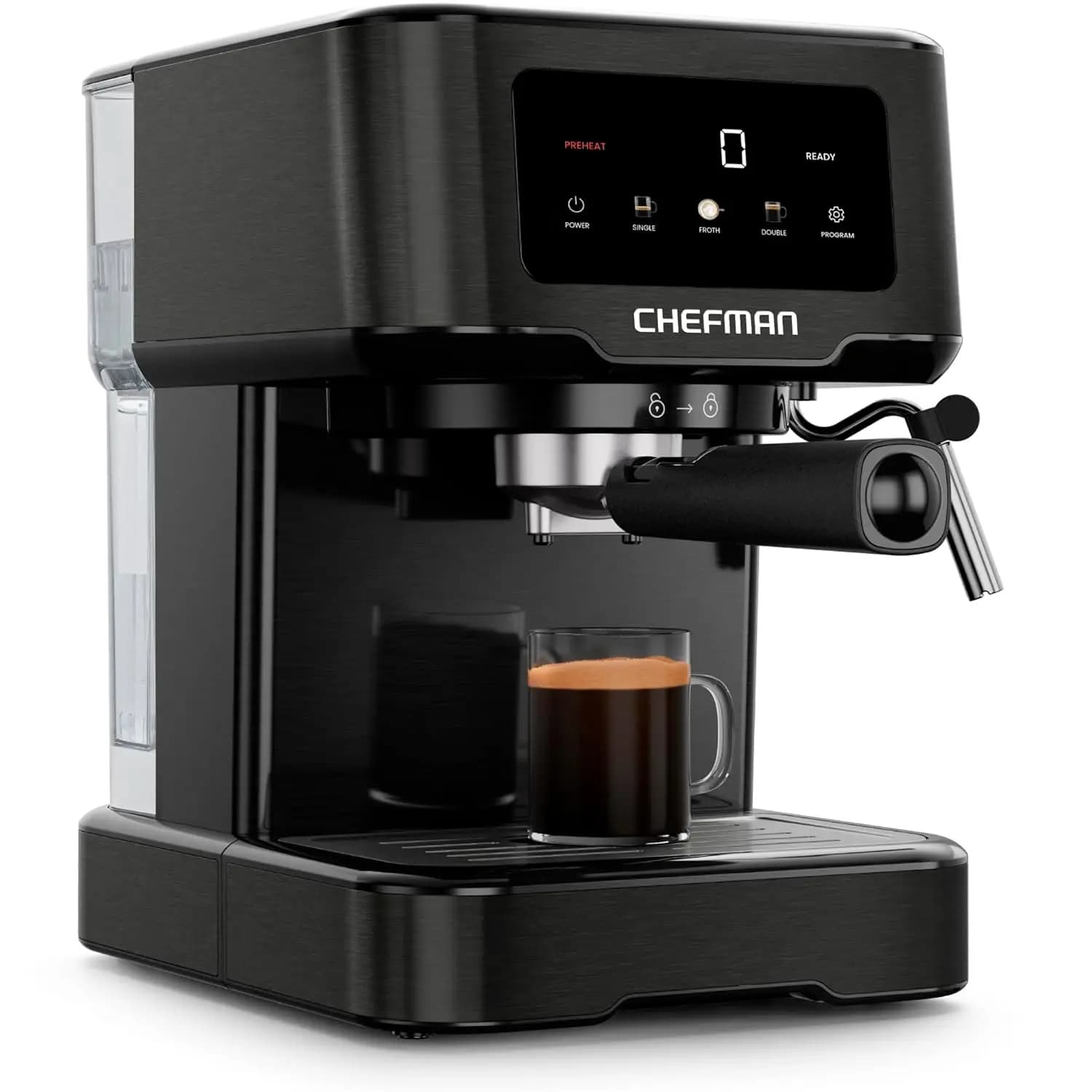 Macchina per Espresso Compatta con Pompa da 15 Bar, Lancia Vapore per Latte e Cappuccino, Serbatoio d'Acqua Rimovibile da 1,5L - Nero Acciaio Inox