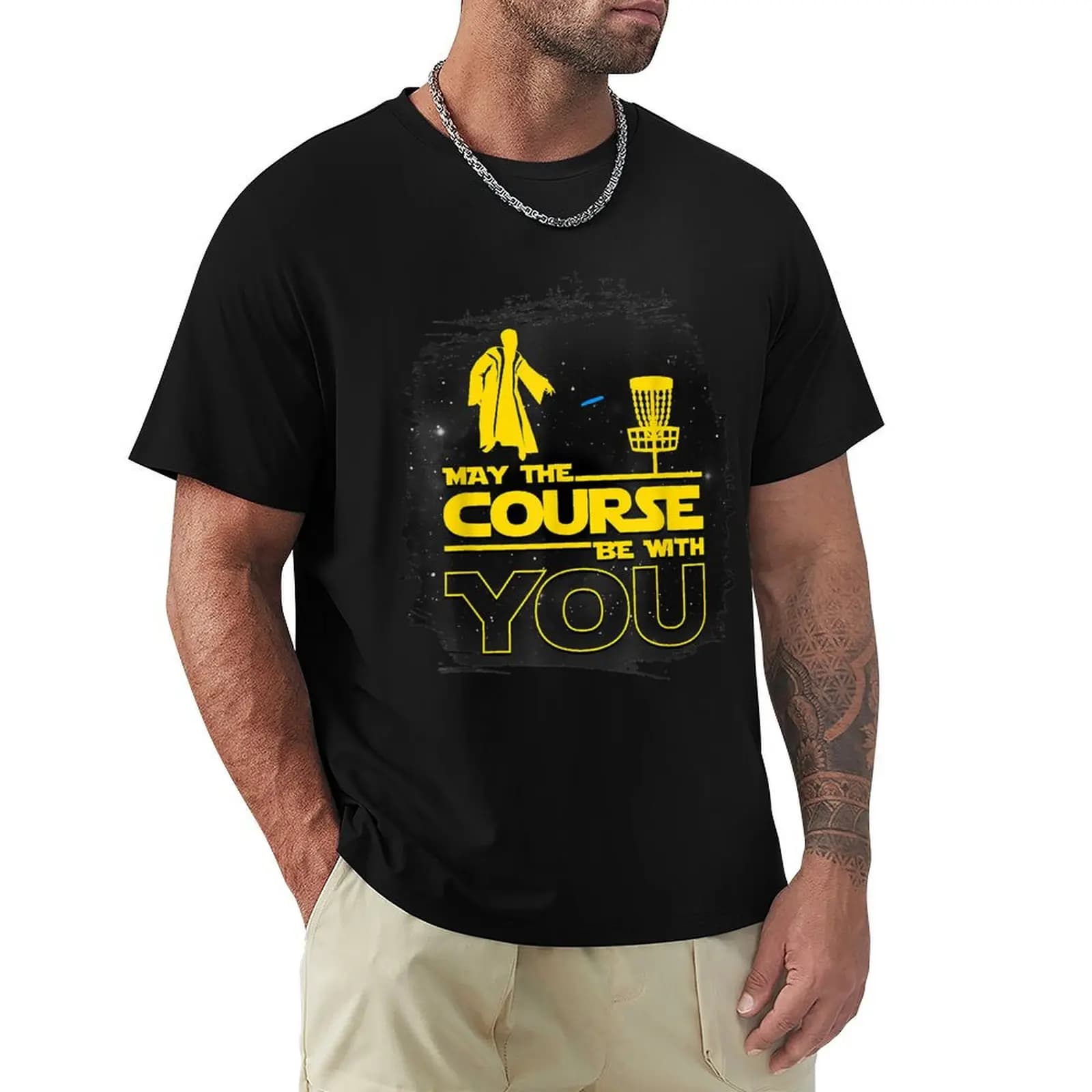 May The Course Be With You Divertente maglietta da disc golf a maniche corte ad asciugatura rapida per allenamento