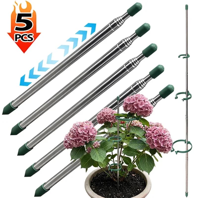 5/1PCS Retractable Plant Support Ring Green Stakes for Potted Plants Gardening Anti Lodging Flower Stem Holders Garden Tools