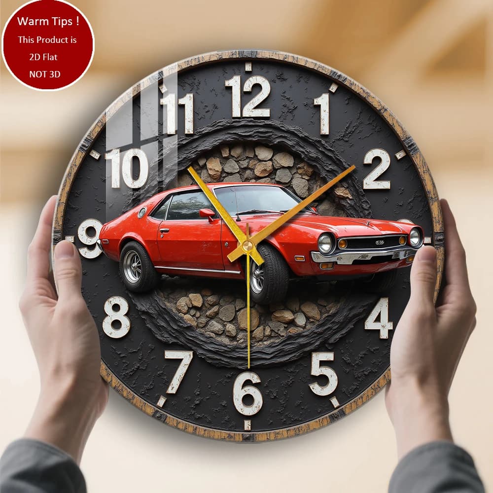Tempered Glass Wall Clock Red classic car watch suitable for wall decorations or table displays everywhere