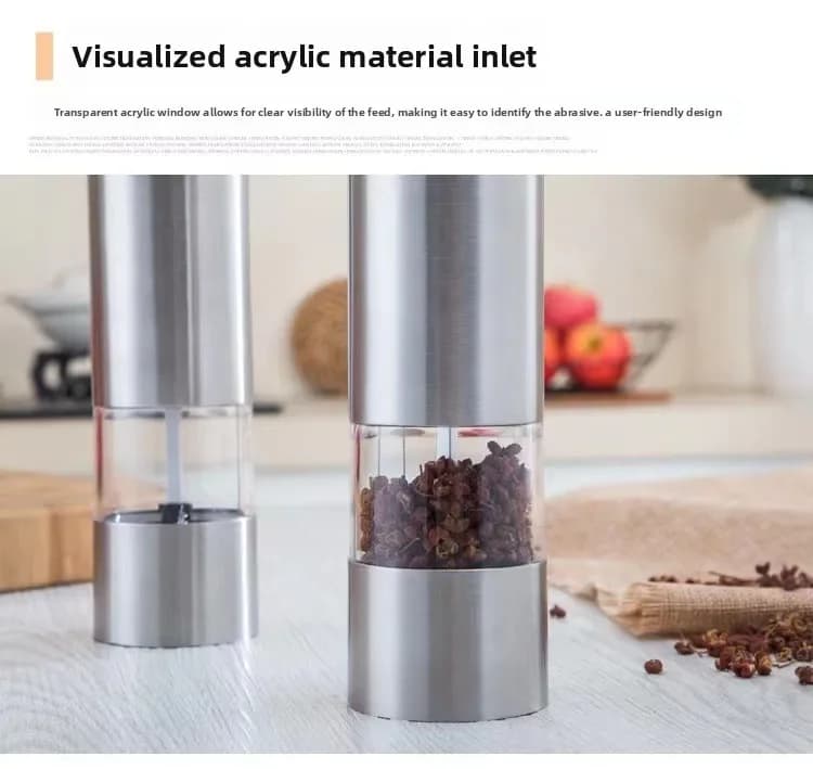 Set Pratico di Macinapepe e Macinasale Elettrico, Funzionamento con Una Mano, Macina Spezie in Acciaio Inox con Luce, Macinapepe Automatico