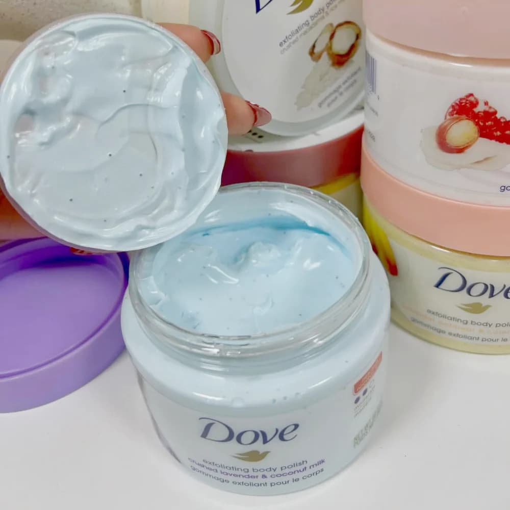Dove Hot Sale Exfoliating Body Scrub Moisturizing Nourishing Body Gentle Exfoliator Multi Fragrance Skin Care Macadamia Rice
