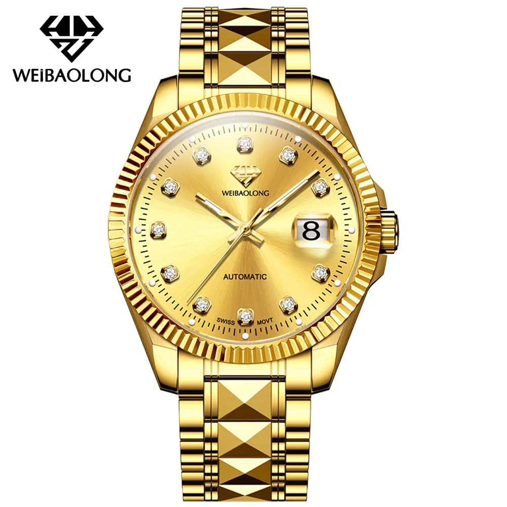 WEIBAOLONG Watch Men Real Diamond Sapphire Mirror Tungsten Steel Strap Swiss Movement Automatic Mechanical Watch