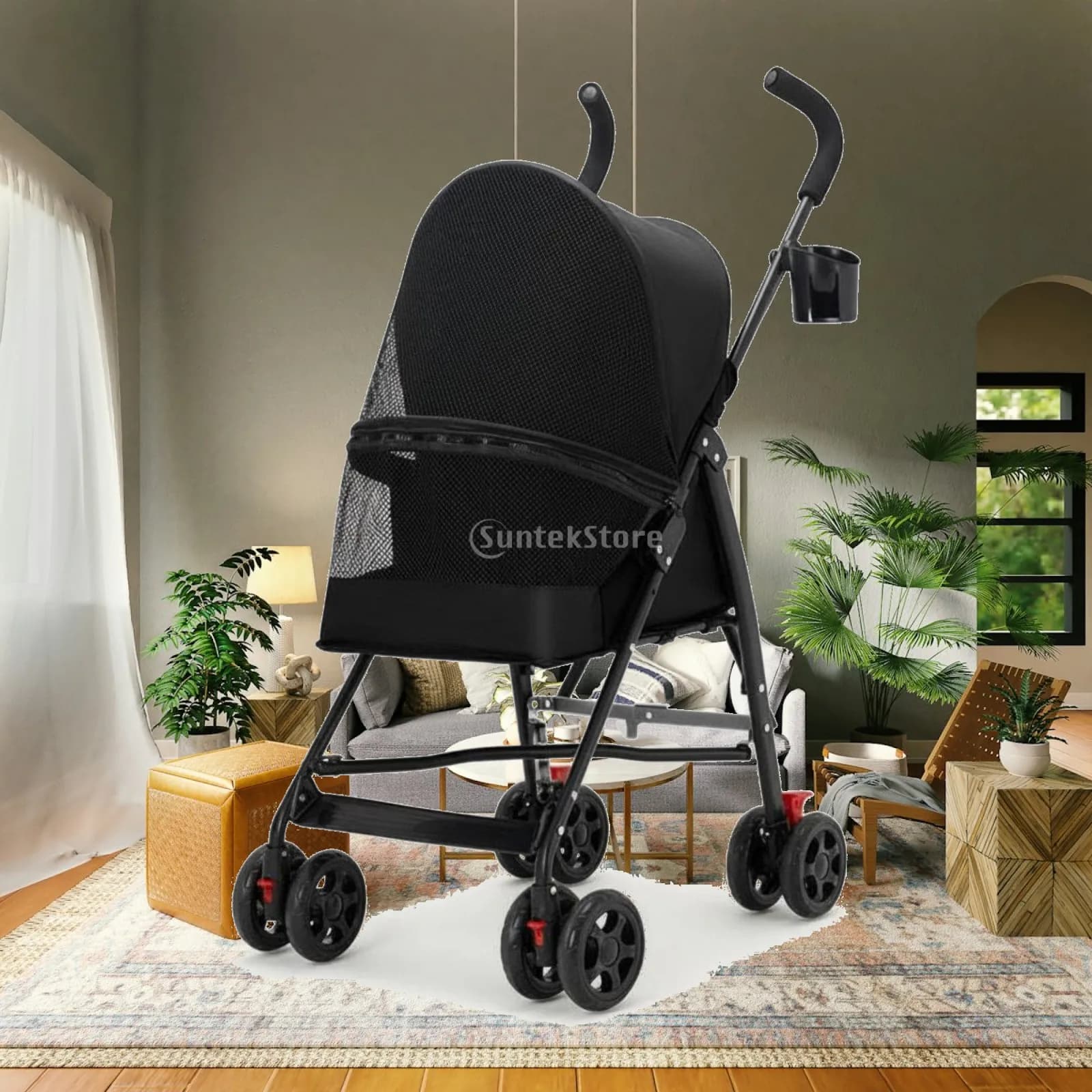 Foldable Carrier Mesh Window Pet Dog Stroller Cushion Comfortable Kennel for Small Dogs Outdoor Use