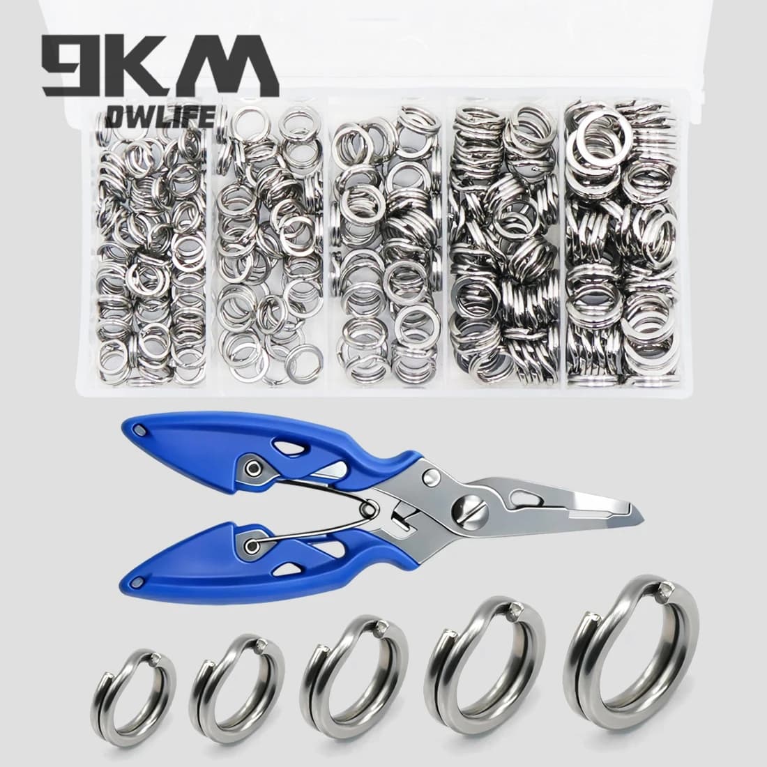 Kit di 260-280 Anelli Apribili da Pesca con Pinze, 5 Misure, per Connettori di Esche da Pesca