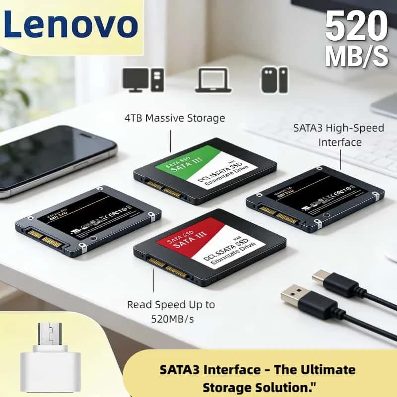 SSD esterno Lenovo da 4 TB USB 3.0, unità a stato solido portatile da 540 MB/s, resistente agli urti, in alluminio, per PC, laptop e gaming