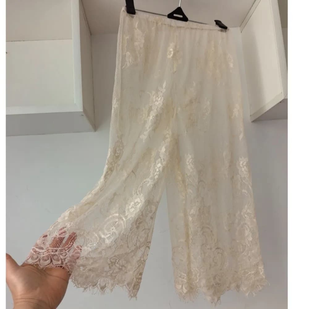 Elastic Waistband Lace Underwear Cropped Pants Single Thin Layer Anti Expose Legging Pant Skin-Friendly Breathable