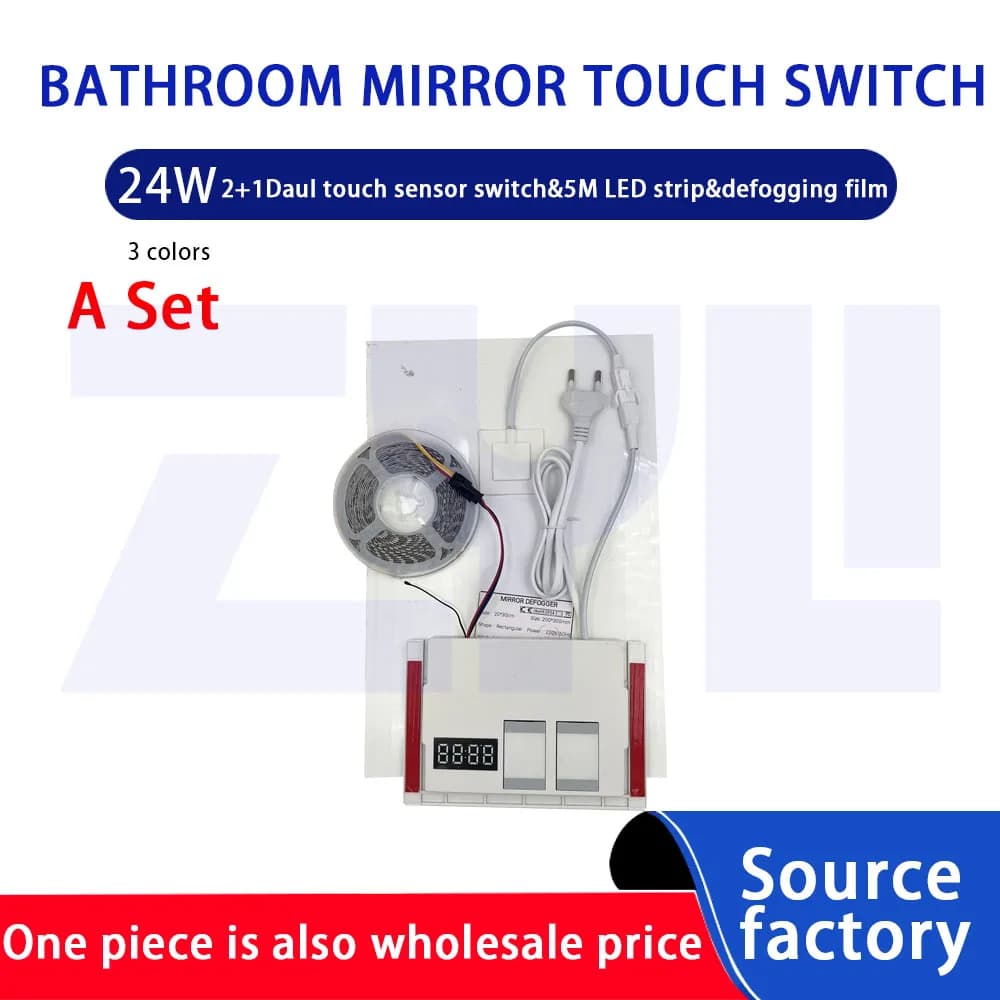 Controller per luce di striscia Interruttore con sensore a specchio tattile con time24W Specchio per armadietto da bagno intelligente Striscia LED da 5 m 2835 Pellicola antiappannamento 120D