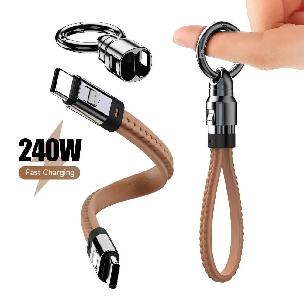 Cavo di ricarica rapida USB Type-C da 240W 5A, portachiavi portatile, caricabatterie per telefono, cavo dati corto per MacBook, Android, PD, cavo di ricarica rapida.