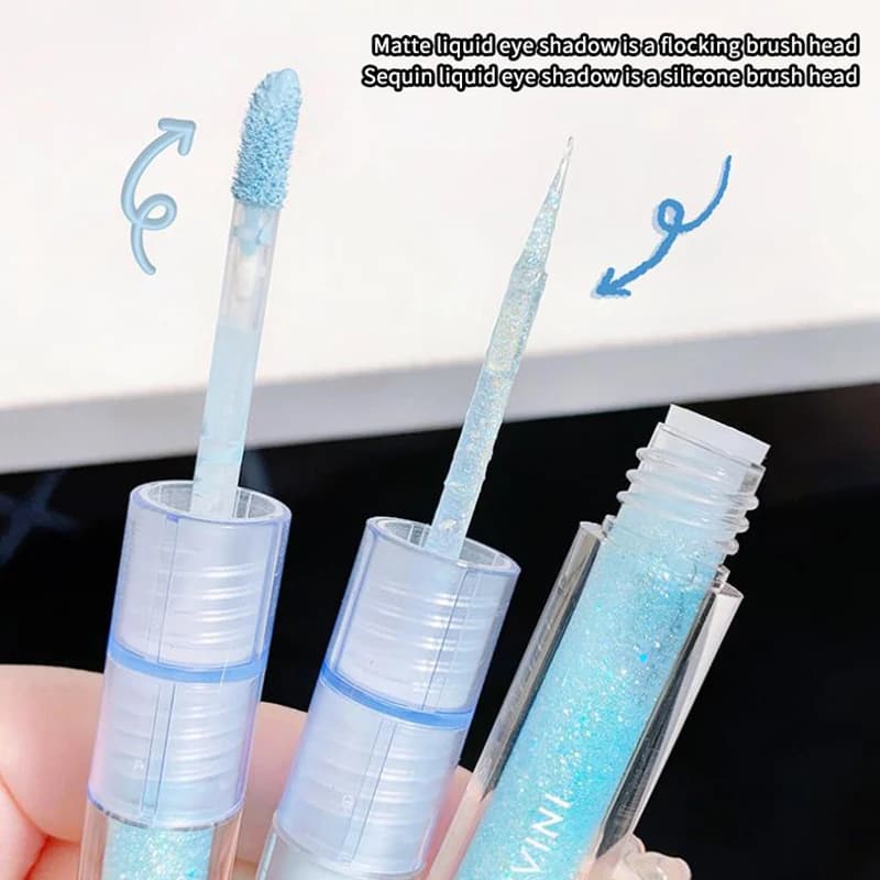 Cappuvini Ombretto Liquido 2-in-1 Blu Verde Opaco e Perlescente con Paillettes, Strumento di Bellezza Illuminante per il Trucco Occhi Effetto Silkworm