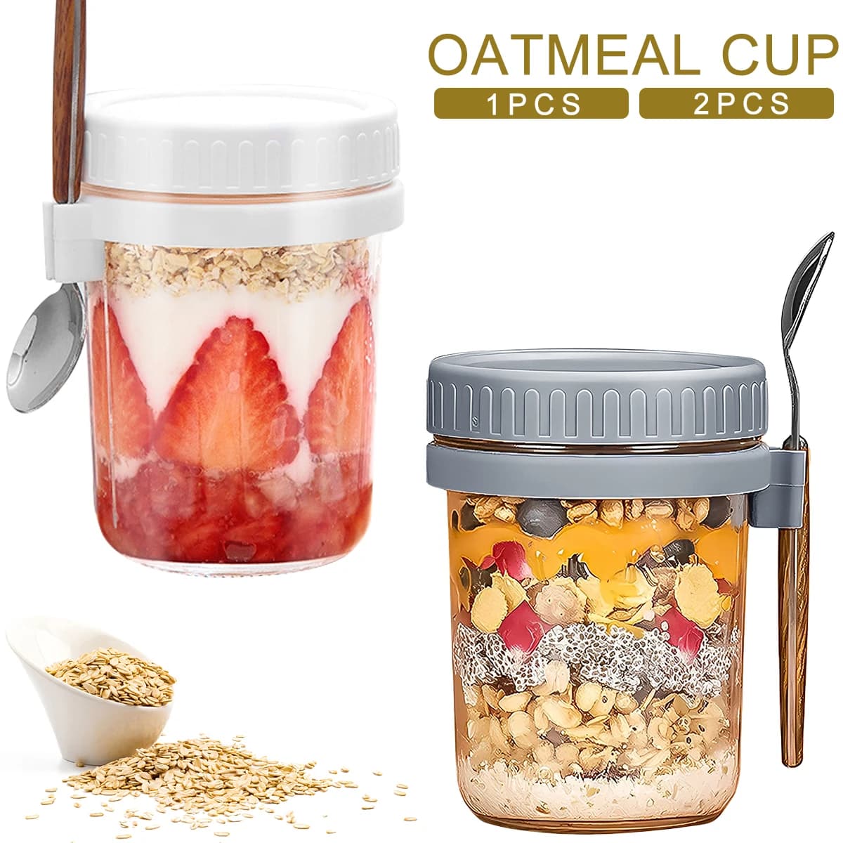 Contenitore per tazza da colazione barattolo di farina d'avena ermetico da 10 once con cucchiaio di copertura tazza di farina d'avena portatile barattoli di muratore a bocca larga per insalate cereali