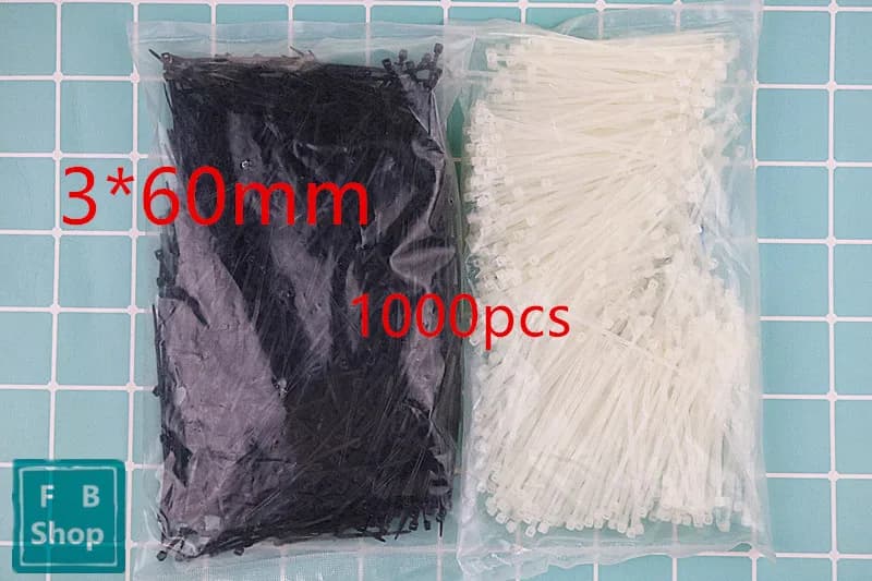 Fascette per cavi in nylon di plastica autobloccanti standard standard di fabbrica di colore bianco e nero da 1000 pezzi/pacco 3*60mm