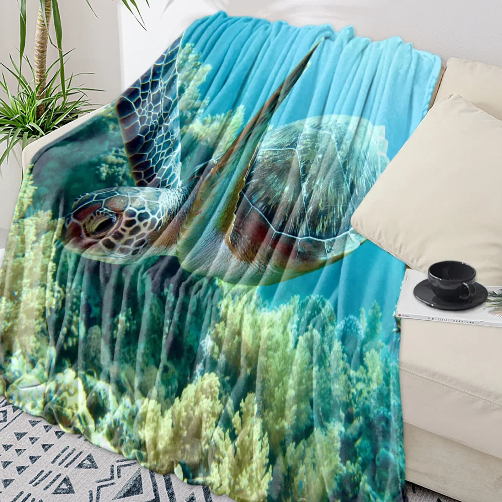 Coperta da tiro a bolle di mare blu tartaruga coperta di flanella in microfibra calda coperte per la decorazione della camera da letto per letti