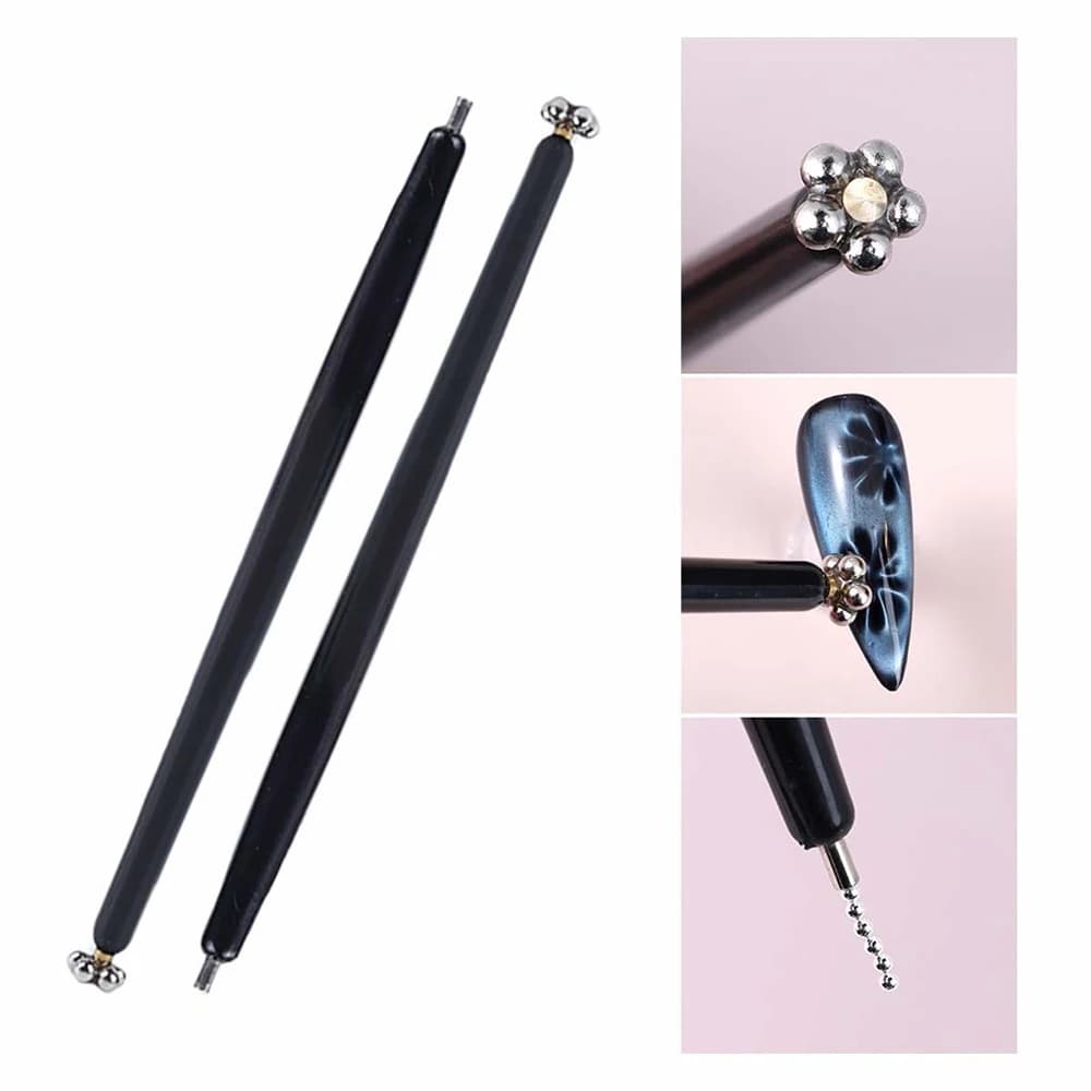 Set di 2 Penne Magnetiche a Doppia Punta per Unghie Effetto Occhio di Gatto, Strumento Multifunzionale per Nail Art, Attira Perline in Acciaio, Crea Design Versatili