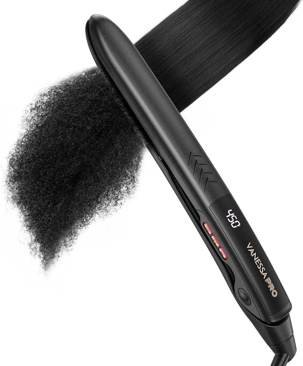 Professional titanium iron to smooth and curl hair, stylish look in one step, 1 inch plates with temperature control
