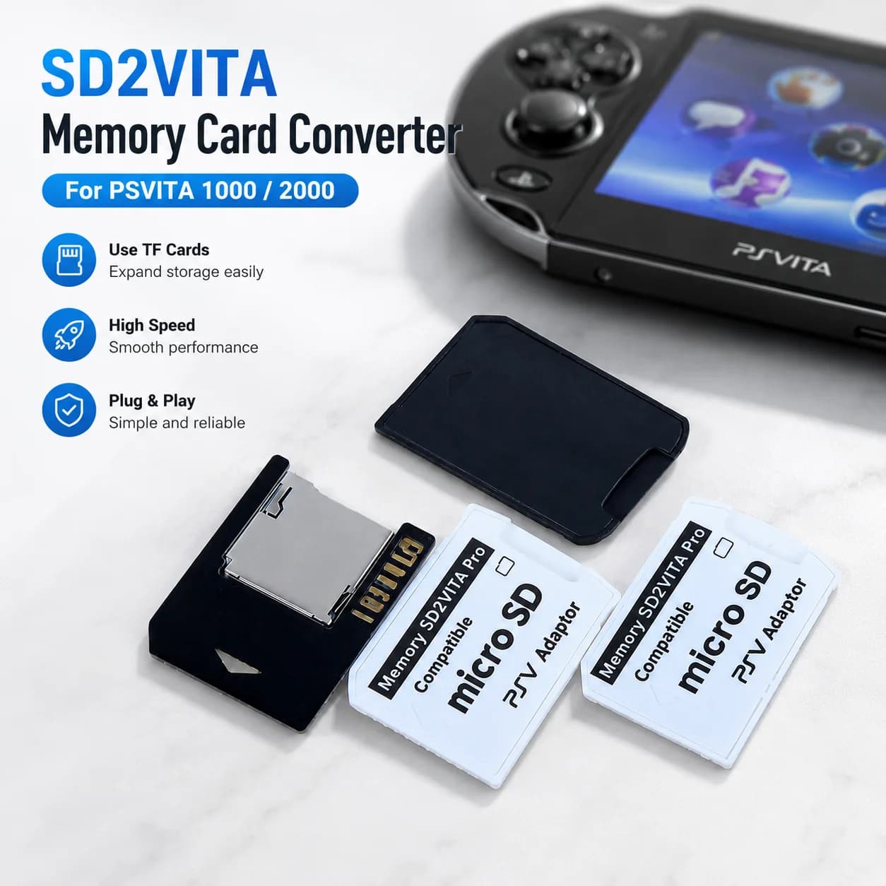 SD2VITA Memory Card Converter for PSVITA PSV1000 2000, TF Card Adapter and Reader Card Slot