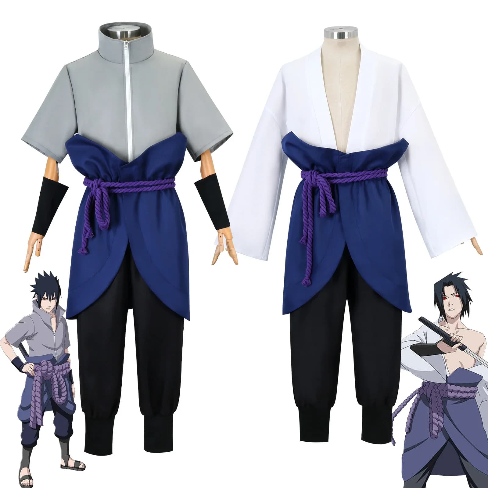 Uchiha Sasuke Cosplay Costume Wig Anime Suit Halloween Comic Clothes Outfit for Adult Men Elder Boys Anime Sasuke Cosplay Suit
