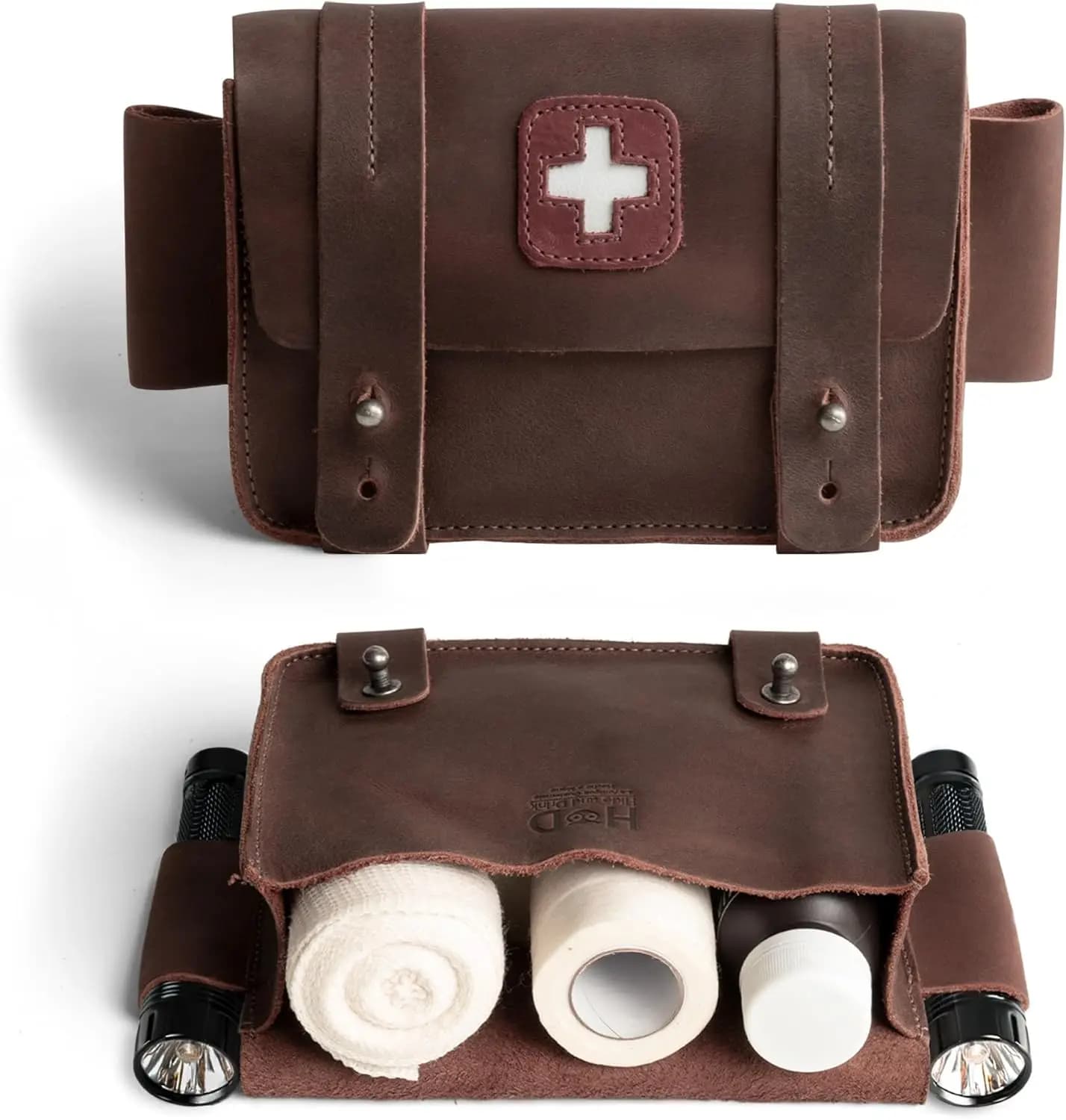 Borsa di pronto soccorso in pelle pieno fiore fatta a mano, mini custodia medica per kit di sopravvivenza e avventure all'aperto