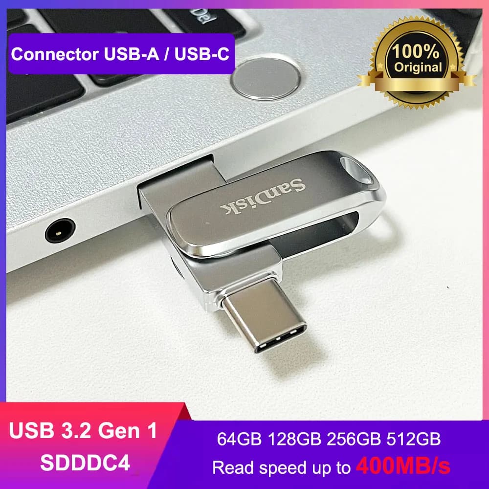 SanDisk SDDDC4 Ultra Dual Drive Luxe USB 3.2 Flash Drive 64GB Type C 128GB 256GB 512GB Metallo Type A OTG 2-in-1 Flash Drive