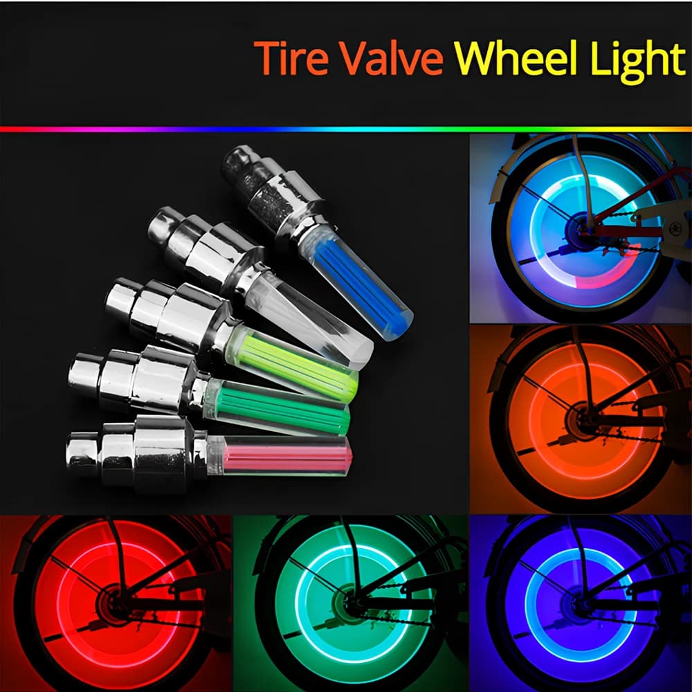 2Pcs Rotating Flash LED Tire Valve Wheel Atmosphere Light Neon Spoke Decor Lamp For Car Motorcycle Bicycle Bike Wheel Decoration