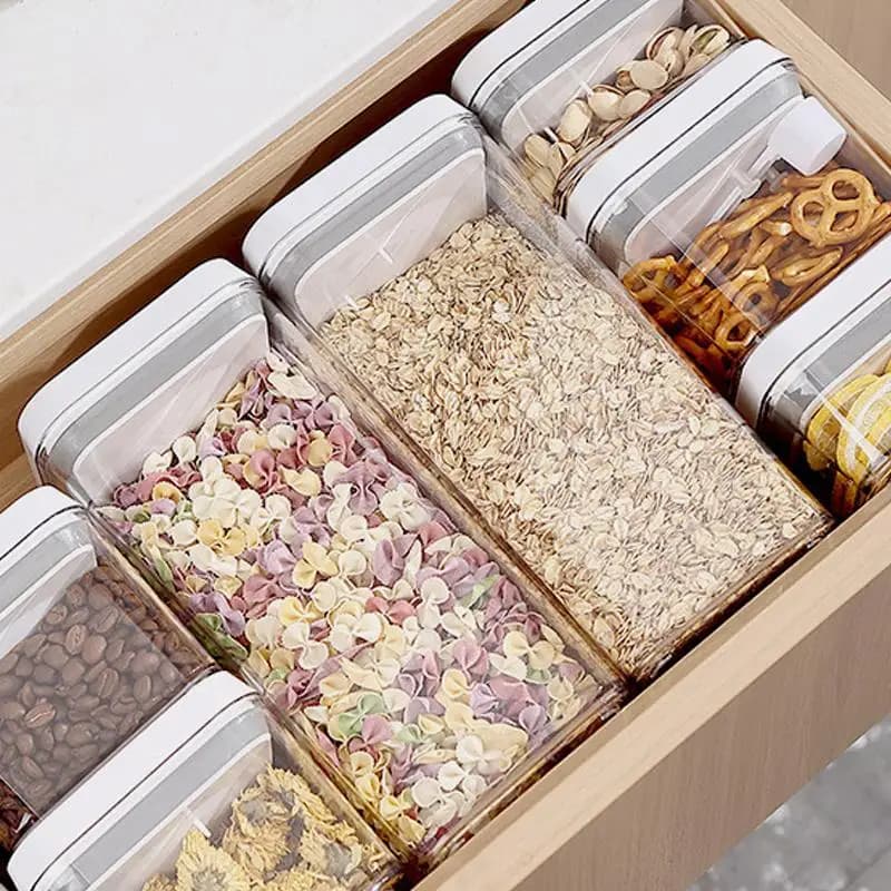 Contenitore per Cereali, Barattoli Ermetici a Pressione per Cucina, Vasetti Impilabili Trasparenti per Riso, Grano, Prodotti da Forno, Organizzatori per Dispensa, Frutta Secca