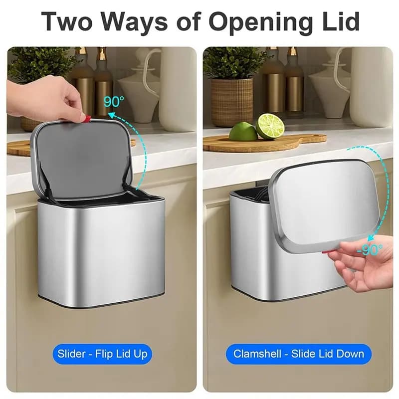 DT20 3X Hanging Stainless Steel Compost Bin 1.05 Gallon Wall Mounted Trash Can with Lid, Cabinet Door Sink Garbage Can,