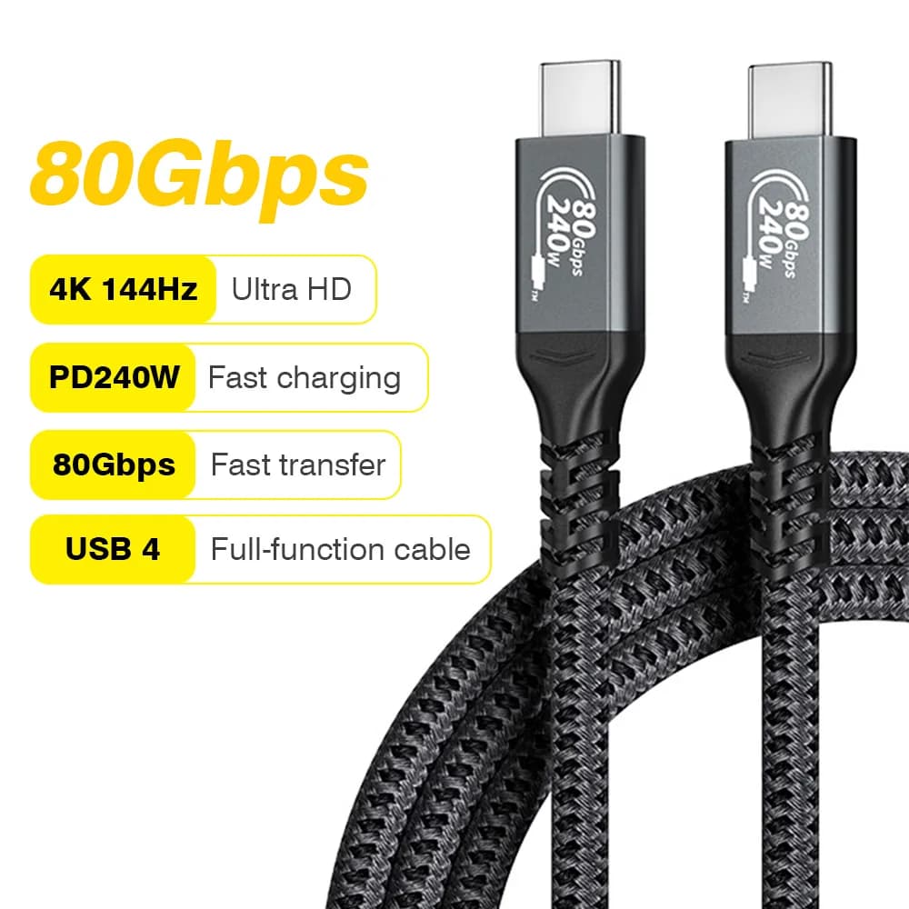 USB 4 Cable 80Gbps High Speed Data Transfer 240W PD Fast Charging 4K Ultra HD Type C to C Cable Thunderbolt 3/4 For iPhone 17