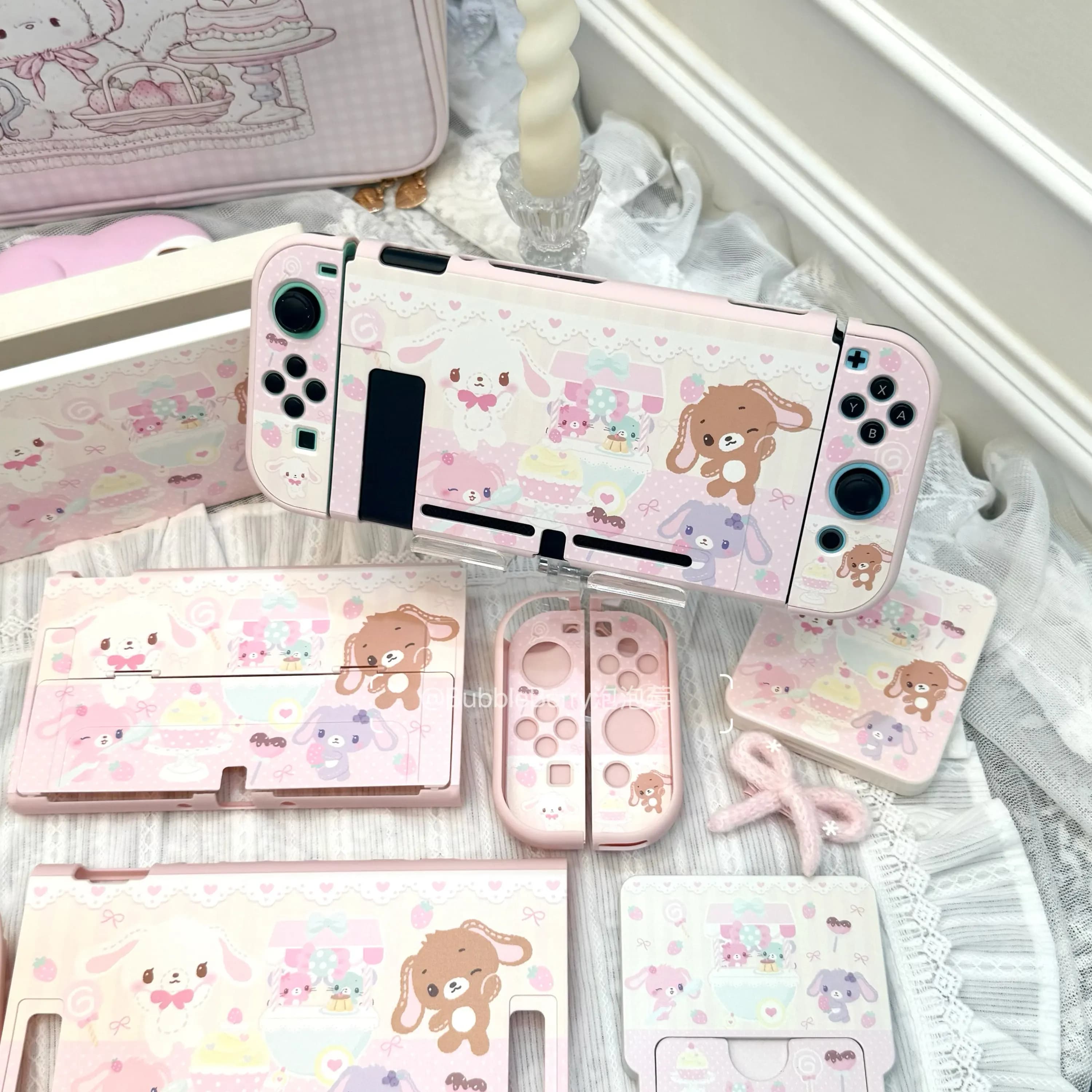 Custodia Protettiva Rosa Cartoon per Nintendo Switch 2/OLED, Rigida Antipolvere Antiurto, Custodia Morbida in TPU Joncoy Lite per NS