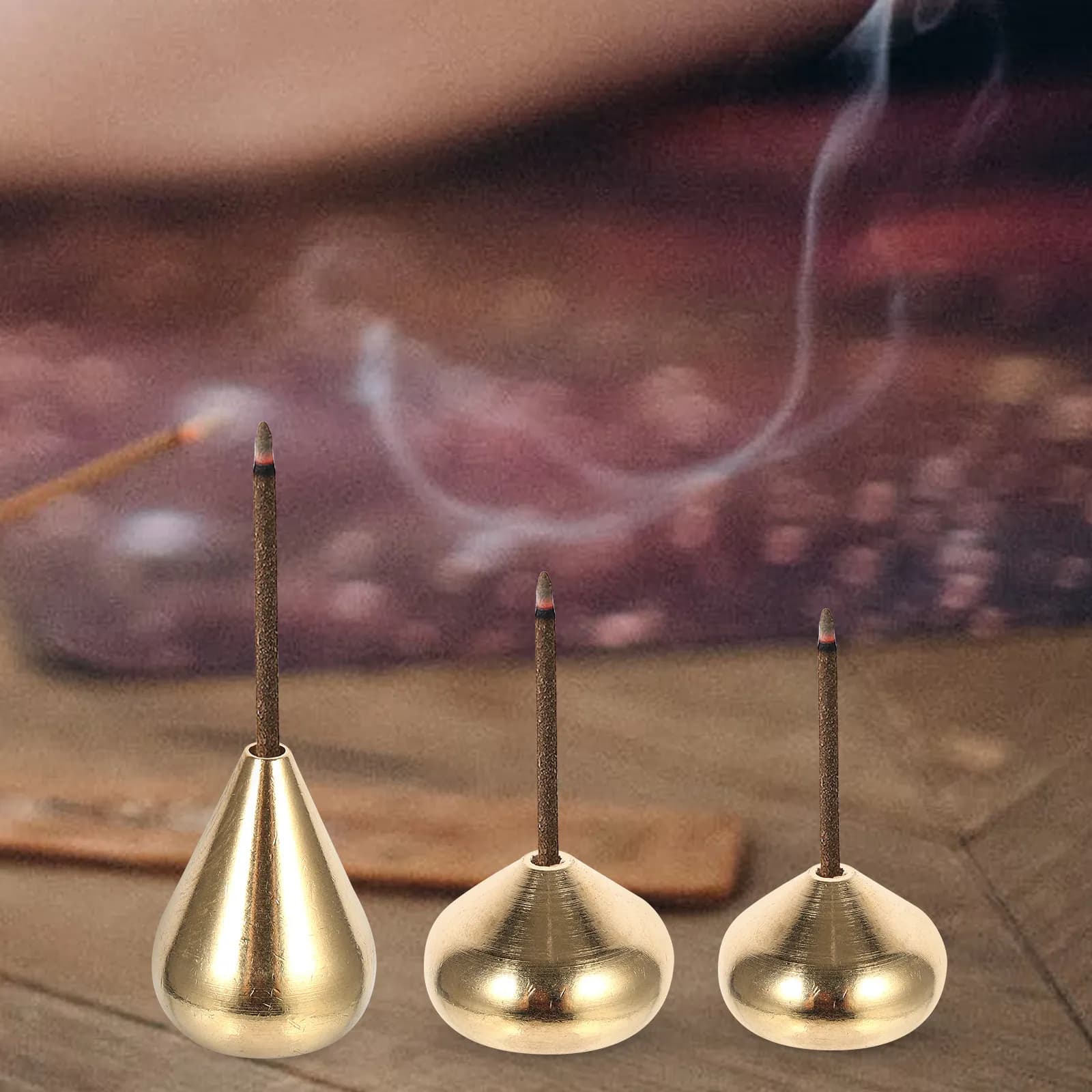 3Pcs Copper Incense Holder Water Drop Shape Sturdy Compact Burner for Stick Incense Aroma Relaxation Tea Reading Desktop Table