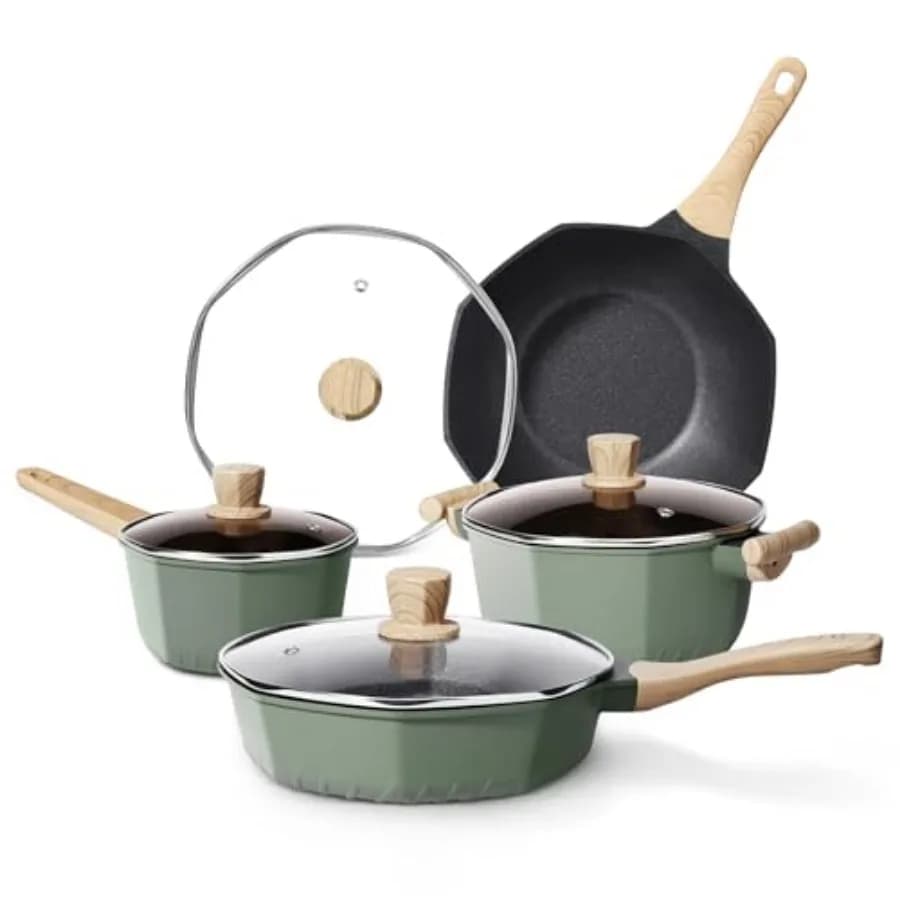 Set di Pentole e Padelle Antiaderenti 8 Pezzi, Batteria da Cucina per Induzione, Set di Pentole Ottagonali Antiaderenti con Padelle/Casseruola/Succhiera