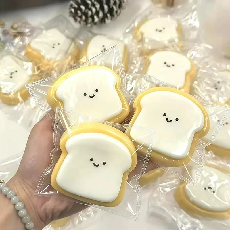Cute Smile Toast Bread Squishy Fidget Toy Slow Rising Soft Squeeze Stress Relief Toy, Kawaii Food Shaped Anxiety Relief Sensory Toy for Office Adults Kids Birthday Party Gift