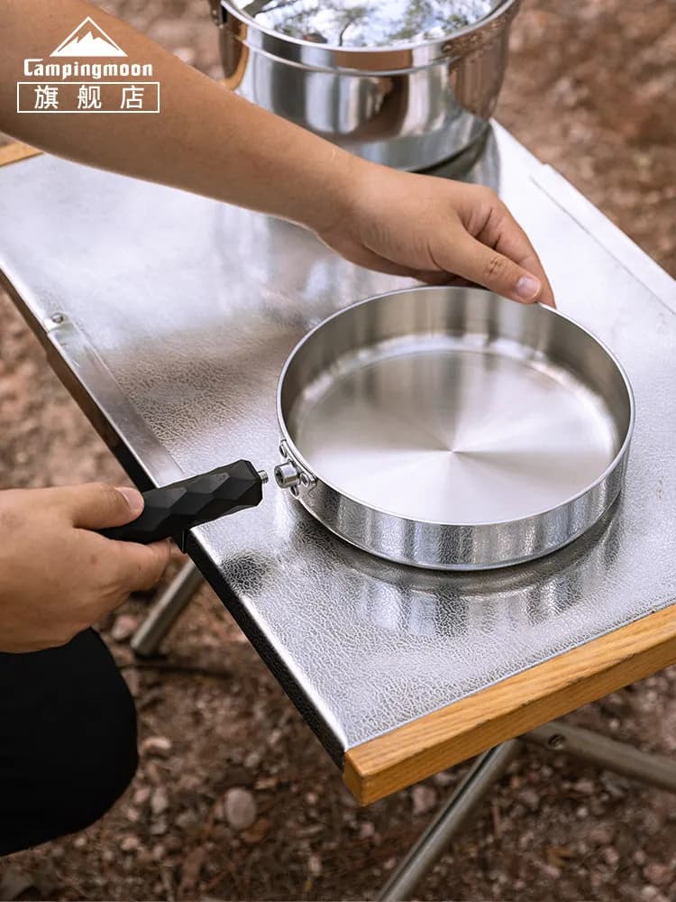 campingmoon Padella in Acciaio Inox con Manico Rimovibile, Padella per Esterni Senza Rivestimento, Compatibile con Piani a Induzione, CC-19