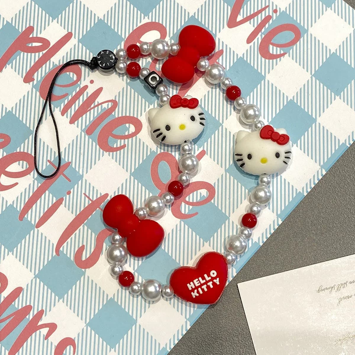 Catenella per Telefono Hello Kitty, Cordino con Perline, Catena Universale per Telefono, Cordino Carino per Fotocamera CCD