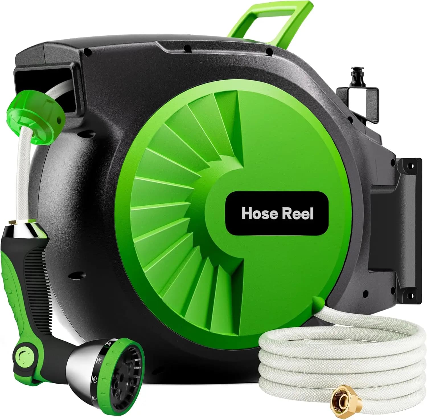 Retractable Garden Hose Reel 100FT x 1/2 in, Wall Mount Water Hose Reel for Outside with Auto Rewind, Tangle-Free Guide, 180°