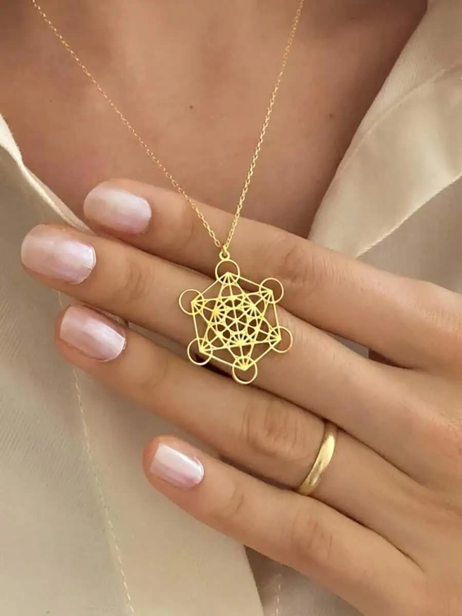 Sacred Geometry Metatron Cube Pendant Necklace Spiritual Jewelry For Women