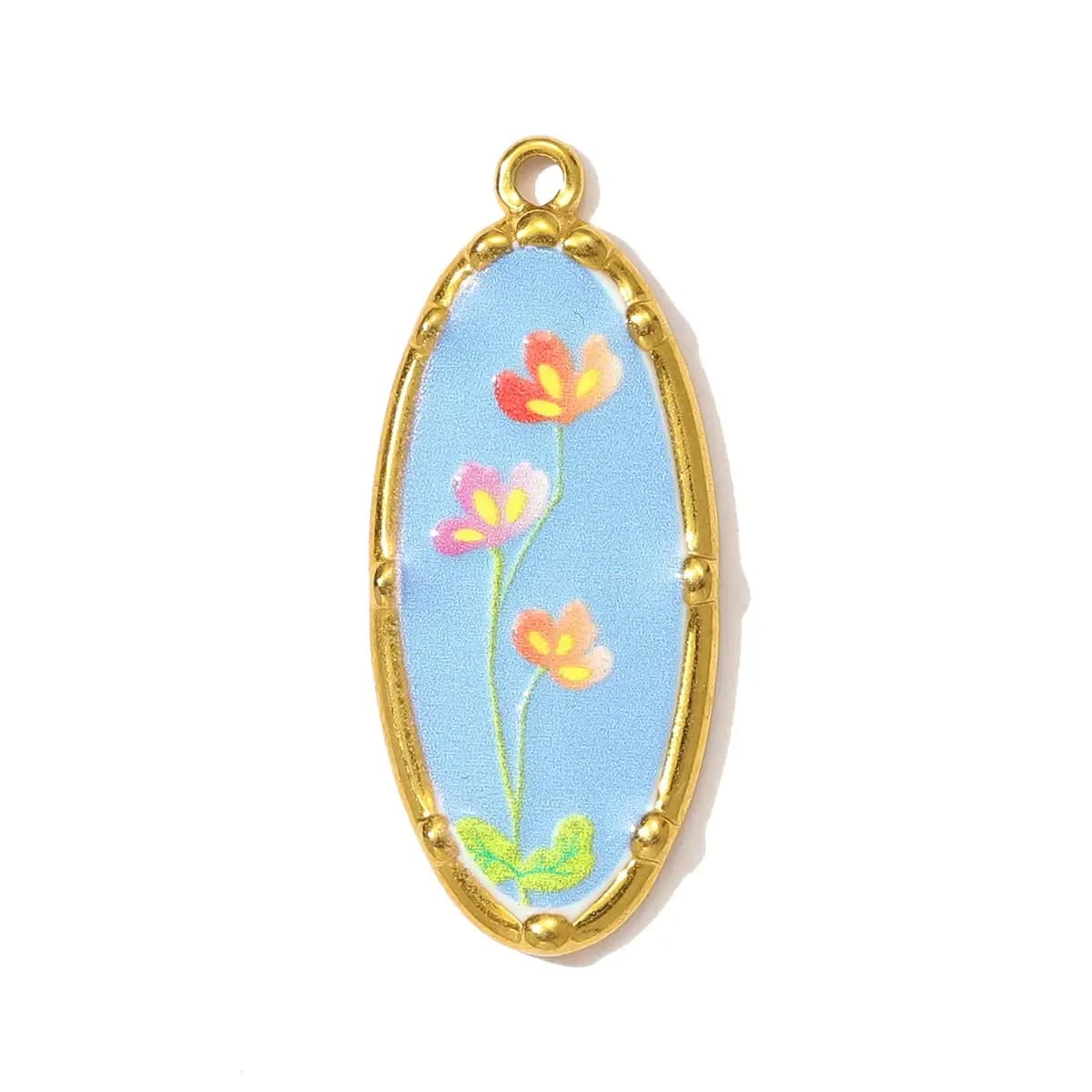 3pcs/Lot LaVixMia Stainless Steel Balsam Oval Necklace Pendant Enamel Lavender Flower DIY Charm Women Oil Painting Style Jewelry